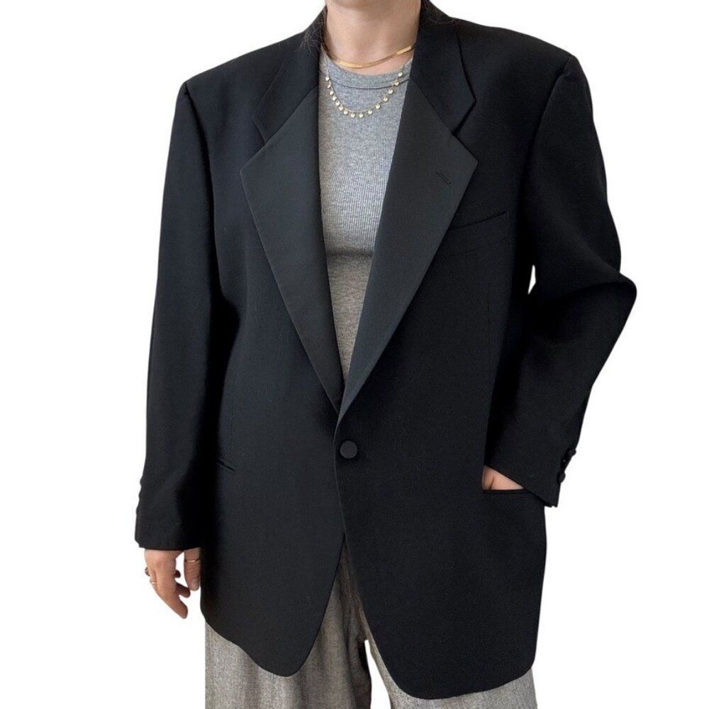 Vintage Mani by Giorgio Armani Black Tuxedo Wool Oversized Sport Coat Blazer 44R